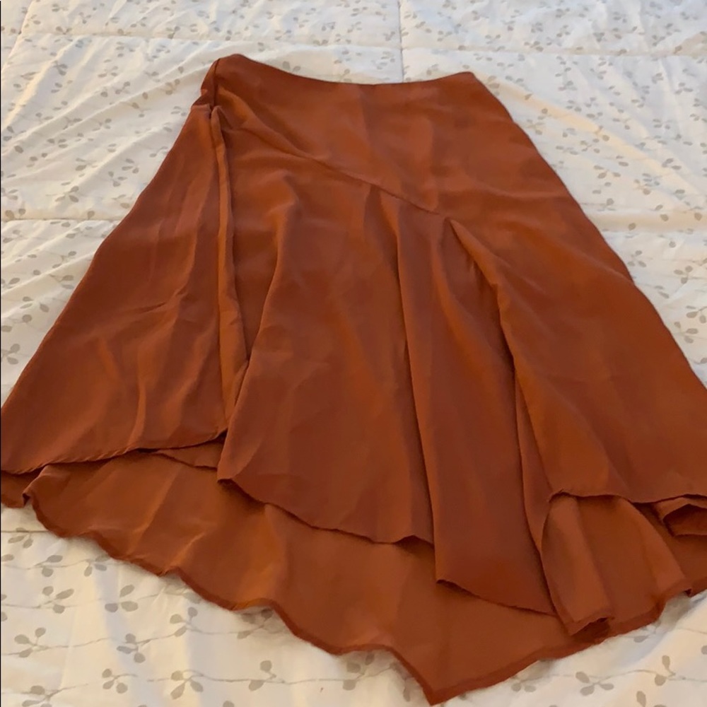Burnt orange asymmetrical maxi skirt